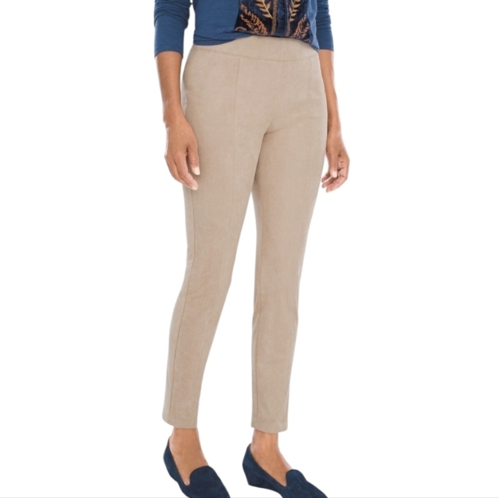Chico’s Womens Zenergy Trisha Faux‎ Suede Tan Leggings Size 1